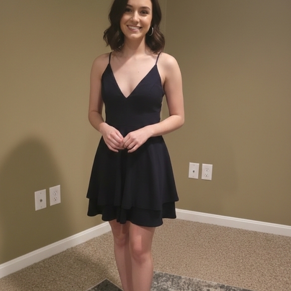 Emerald Sundae Dresses & Skirts - Emerald Sundae Navy Blue Layered Mini Dress